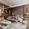 Modern Bedroom Interior Design With Wooden Walls Large Bed Sofa And Floor To Ceiling Windows