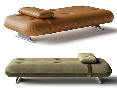 Brown And Green Leather Sofa Stool With Padded Seats And Metal Legs 3d model