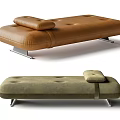 Brown And Green Leather Sofa Stool With Padded Seats And Metal Legs