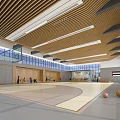 Spacious Basketball Gymnasium Interior With Wooden Ceiling Large Windows And Basketballs