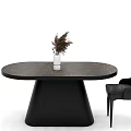 Modern Dining Table Set With Black Base Gray Tabletop Black Chairs And Decorative Plants 3d model