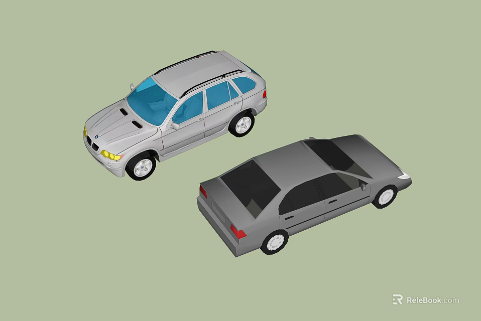 Silver SUV and Dark Gray Sedan Top View 3D Car Model Design 3d model