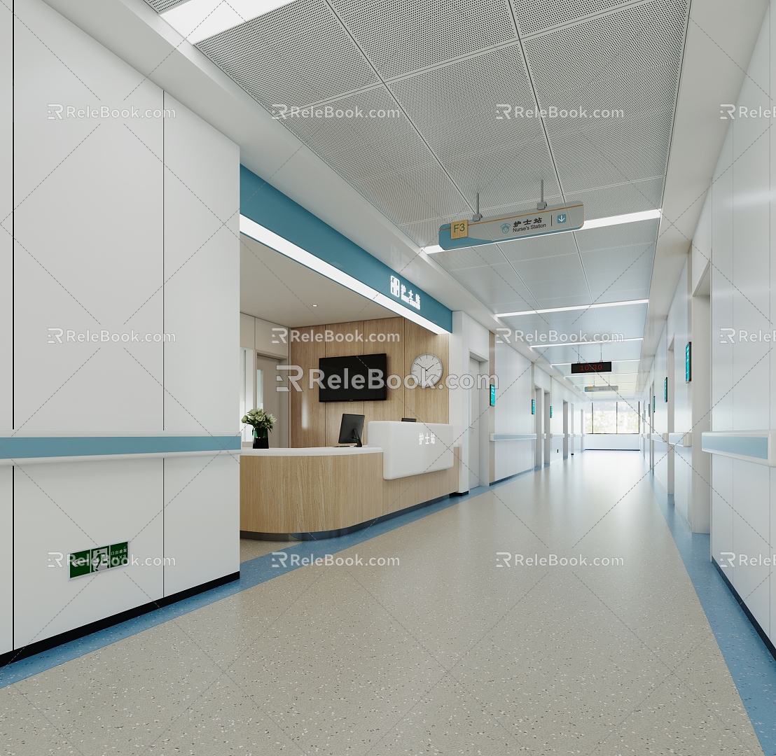 Modern Nurse Station Hospital Aisle 3d model