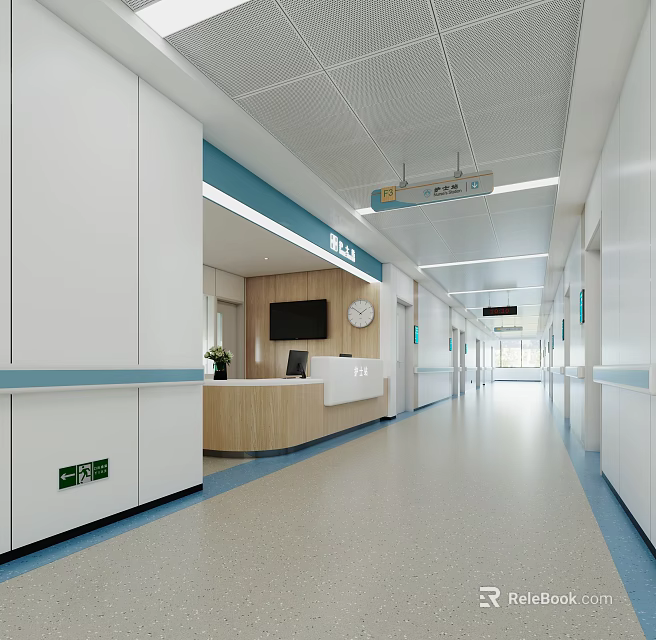 Hospital Outpatient Clinic Interior With Reception And Corridor 3d model 