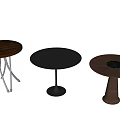 Three Round Tables With Different Designs Wooden Top And Metal Pedestal Bases