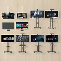 Multiple Modern TVs on Floor Stands Displaying Various Content in Home Setting 3d model