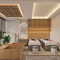Elegant Modern Beauty Salon Treatment Room With Wooden Decor Massage Beds And Green Plants