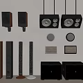 Different Types of Audio Speakers Including Wall Mounted and Floor Standing Units