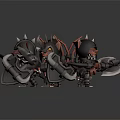 Three Armored Fantasy Mythical Creature Warriors With Horns Swords And Shields