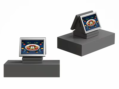 Modern Retail Display Shelves With Digital Screens Showing Food Product 3d model