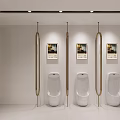 Modern Minimalist Public Toilet Interior With White Urinals Stylish Gold Partitions And Soft Ceiling Lighting