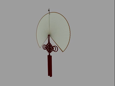 Fan Shaped Wall Decor With White Surface Decorative Edge Chinese Knot And Red Tassel 3d model