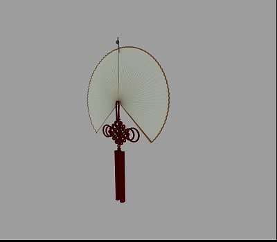 Fan Shaped Wall Decor With White Surface Decorative Edge Chinese Knot And Red Tassel 3d model