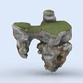 Floating Rock Formation With Green Grass And Natural Landscape Elements 3d model