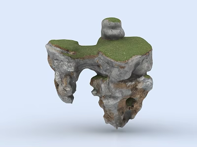 Floating Rock Formation With Green Grass And Natural Landscape Elements 3d model