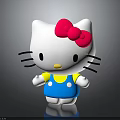 Cute Hello Kitty Doll With White Head Pink Bow Yellow Collar And Blue Overalls