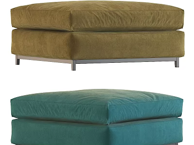 Modern Upholstered Ottoman In Brown And Teal With Soft Cushion And Metal Legs 3d model