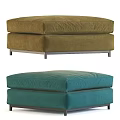 Modern Upholstered Ottoman In Brown And Teal With Soft Cushion And Metal Legs