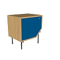 Modern Bedside Table Design With Wooden Frame Blue Panel And Black Legs