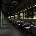 Modern Restaurant Interior With Red Black Decor Dining Tables Flowers And Pendant Lights