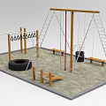 Outdoor Wooden Sports Equipment Set Including Climbing Frame Swings Tires Parallel Bars And Balance Beams