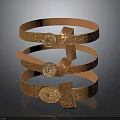 Brown Leather Belts With Intricate Embossed Patterns And Round Decorative Buckles