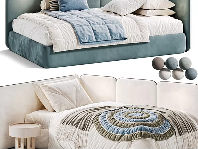 Modern Soft Upholstered Kids Bed With Cozy Bedding Sets And Diverse Premium Fabric Swatches 3d model