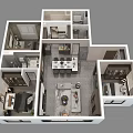 Birds Eye View Of House Interior Layout With Living Room Dining Kitchen Bedrooms And Bathroom