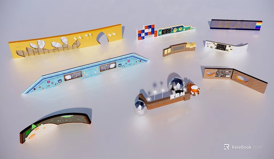 Diverse Feature Wall Designs With Creative Patterns And Colorful Decorations 3d model 