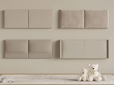 Light Colored Bed Headboards On Wall With Teddy Bears And Toy Car On Rug 3d model