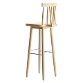 Modern Light Wood Black And White Bar Stools With Slatted Back Slender Legs Metal Footrest
