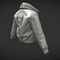 Silver Gray Aviator Jacket With Open Front Black Mesh Lining And Red Sleeve Patch 3d model