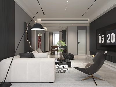 Modern Minimalist Open Living And Dining Room With Elegant Neutral Tone Cozy Home Interior Design 3d model