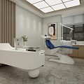 Modern Dental Clinic Interior Design With Blue Dental Chair And White Reception Desk