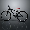 Black Bicycle With Red Seat In Gray Background And Reflection