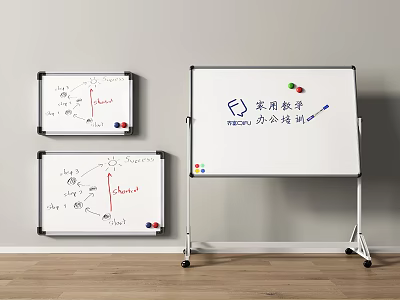 Easel and Wall Mounted Whiteboards with Handwritten Notes and Magnetic Markers 3d model