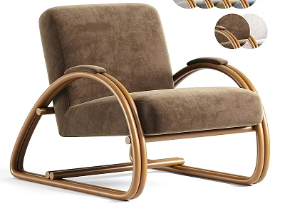 Brown Fabric Leisure Chair With Gold Metal Frame And Curved Armrests Modern Design 3d model