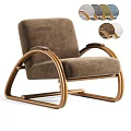 Brown Fabric Leisure Chair With Gold Metal Frame And Curved Armrests Modern Design