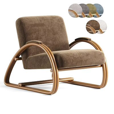 Brown Fabric Leisure Chair With Gold Metal Frame And Curved Armrests Modern Design 3d model