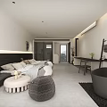 Modern Hotel Room Interior With King Bed Mountain View And Floor to Ceiling Windows