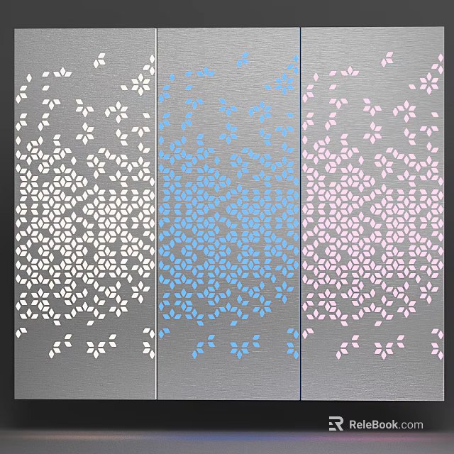 Decorative Panels Featuring White Blue Pink Cherry Blossom Patterns On Gray Background 3d model