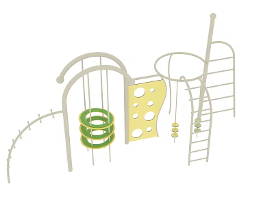 Outdoor Playground Equipment With Green Climbing Rings Cheese Shaped Panel And Ladder 3d model