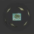Enchanting Water Fountain with Lotus Leaves Glowing Lights and Small Structures in Serene Design