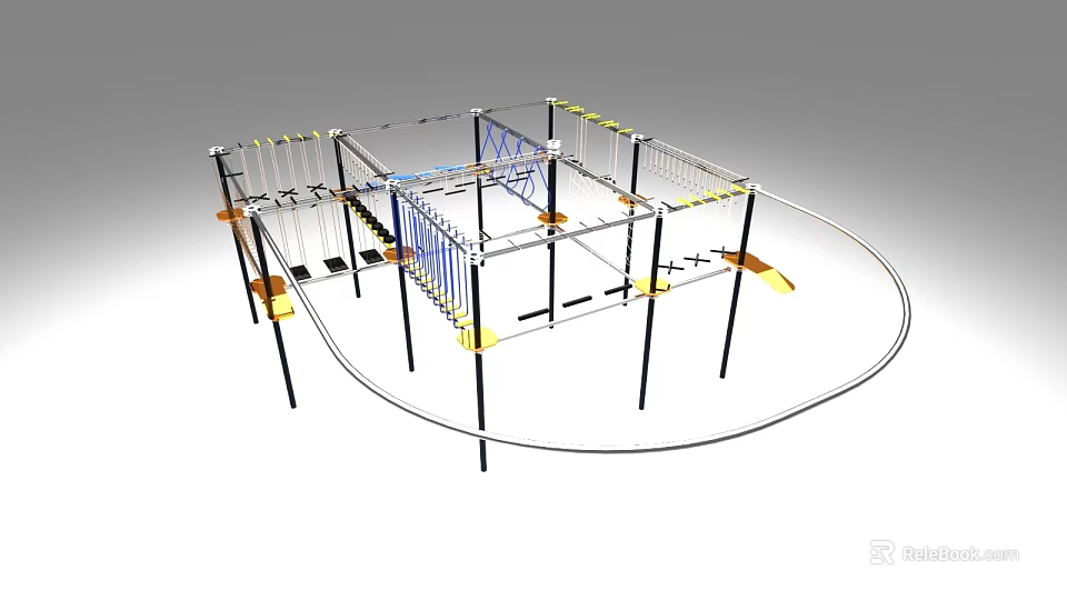 Outdoor Playground Equipment with Metal Frame Climbing Ropes and Activity Platforms for Kids Adventure Play 3d model 
