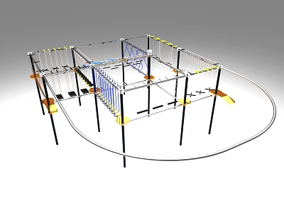 Outdoor Playground Equipment with Metal Frame Climbing Ropes and Activity Platforms for Kids Adventure Play 3d model