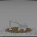 White Excavator 3D Model With Tracks And Bucket On Cracked Stone Ground