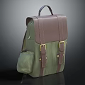 Stylish Green Backpack With Brown Leather Straps Buckle Closure And Small Front Pocket Design