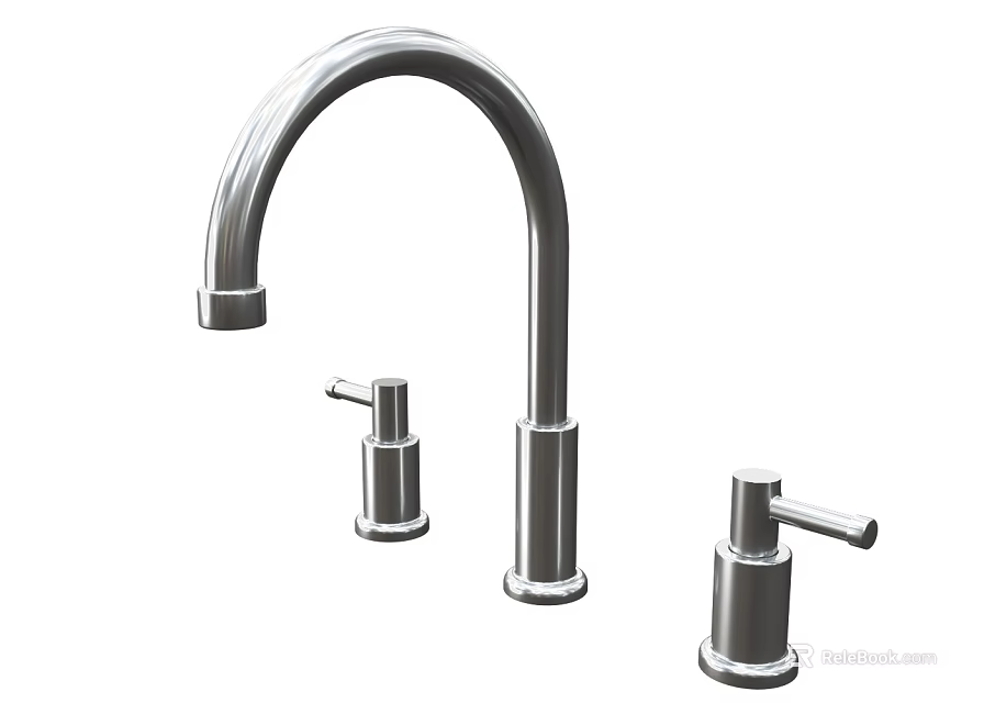 Modern Stainless Steel Kitchen Faucet With Curved Spout And Soap Dispenser 3d model 