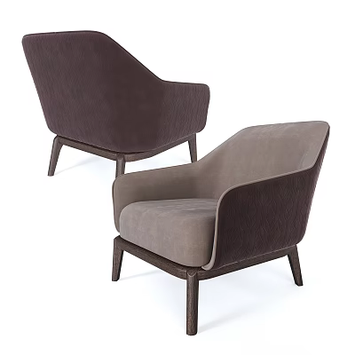 Modern Accent Chair Design In Brown And Gray Tones With Wooden Legs 3d model