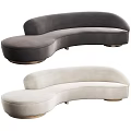 Modern Curved Velvet Sectional Sofa In Beige And Gray Upholstery For Living Room